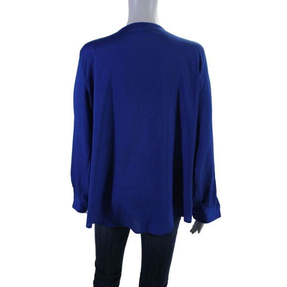 Calvin Klein Womens V Neck Long Sleeved Zipped Closure Blouse Blue Size L - Picture 3 of 4